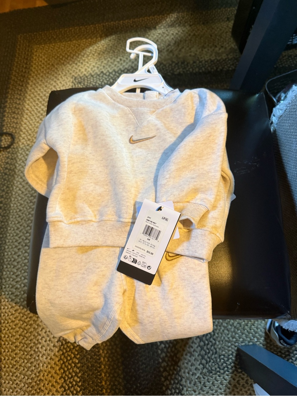 Nike Kids Light Heather Gray Crew Sweatshirt with Swoosh